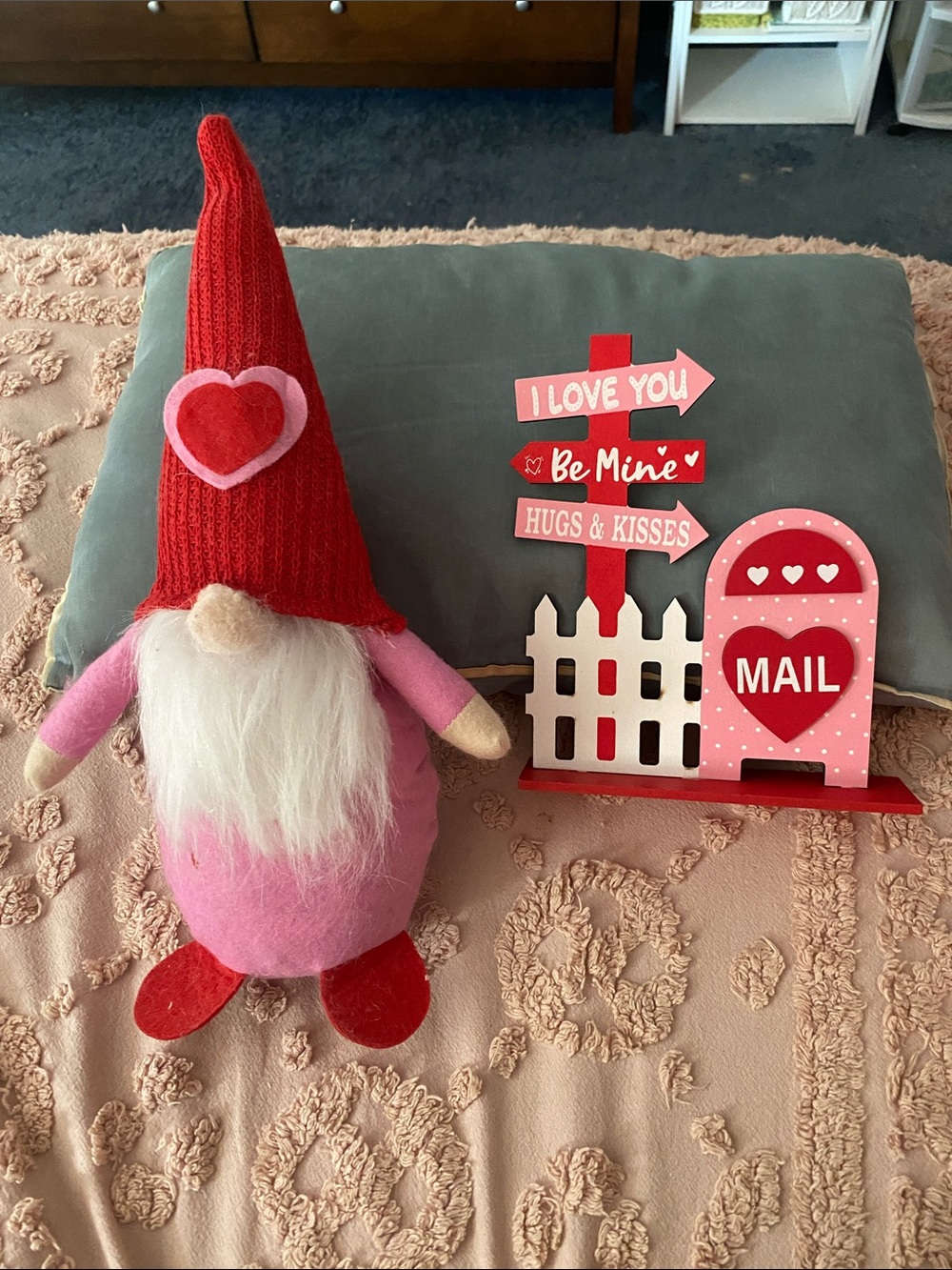 Valentine Pink & Red Gnome Plush Decor with Mail Sign